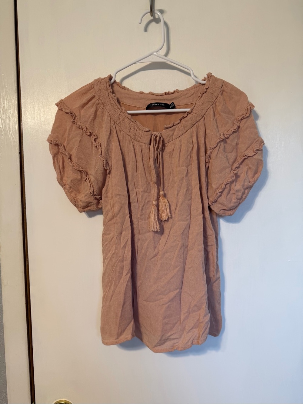 Doe & Rae Dusty Rose Ruffle Tie-Neck Peasant Top